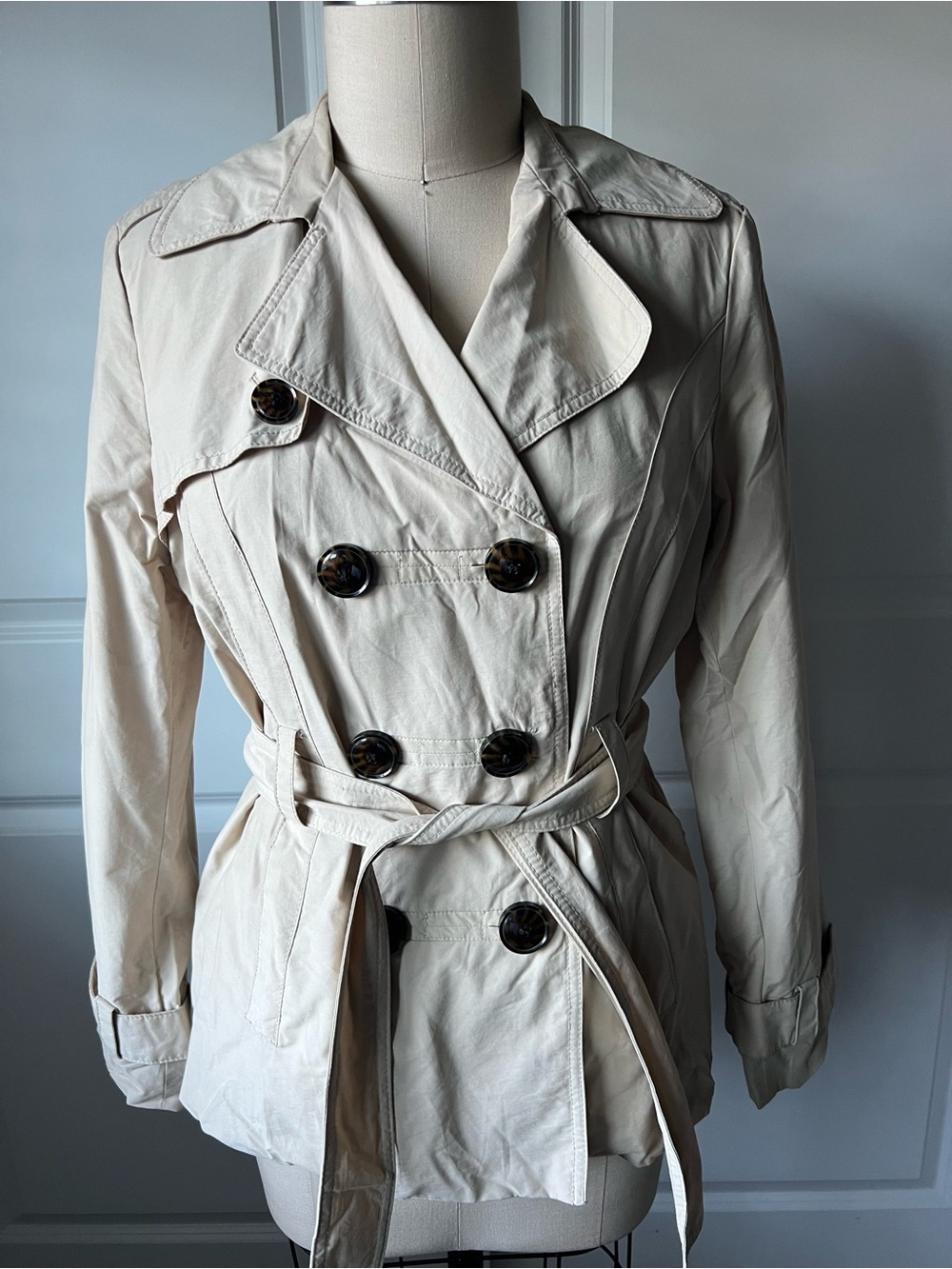 Esprit Cream Double-Breasted Trench Coat with Belt